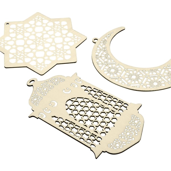 2 stk. Sæt med 6 Trævedhæng Ornamenter Ramadan Kareem Ornamenter Breeze Stjerne Måneform Vedhæng til Ramadan Mubarak Eid Ornamenter