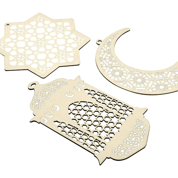 2 stk. Sett med 6 Treanheng Ornamenter Ramadan Kareem Ornamenter Breeze Stjerne Måneform Anheng for Ramadan Mubarak Eid Ornamenter