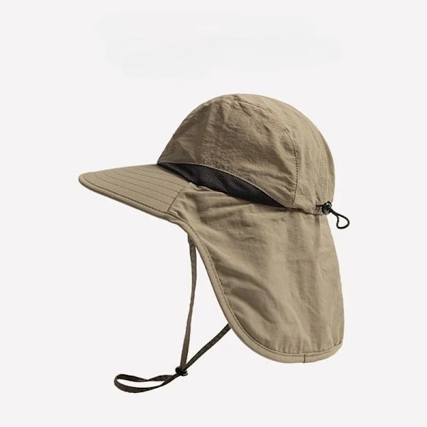 Unisex sommer Wide Brim Vandtæt og hurtigtørrende Panama Caps Outdoor Visor Bucket Hats Mesh Åndbar solhat med nakkeflap khaki