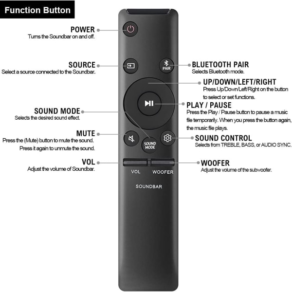 AH59-02767A Universal fjärrkontroll Ersättning för Samsung Soundbar Sound Bar Fjärrkontroll Hemmabio Surround Sound Bluetooth högtalarsystem