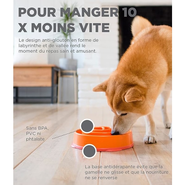 Anti-frossare slow food skål för hundar - storlek M/mini - orange