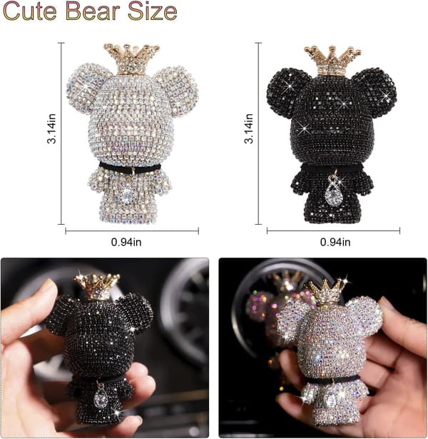 Pack Bear Luftfrisker til Bil, Bling Luftventil Parfume Clips Bil Luftfrisker til Ventilindretning, Bil Luftventil Clips med Bling Rhinestones Bilinteriør