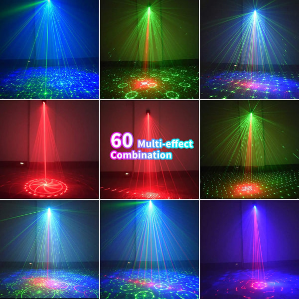 DJ Disco Stage Party Lights, LED-ljud aktiverat laserljus RGB Flash Strobe projektor med fjärrkontroll för jul Halloween dekorationer Karaok