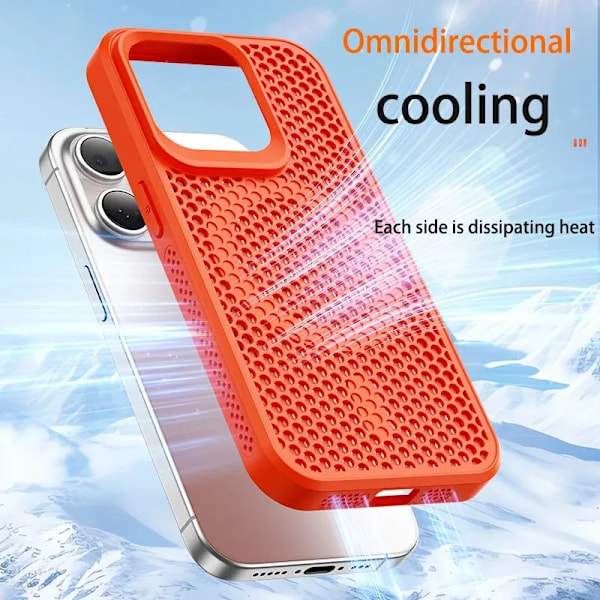 Kylande kylfläns för Magsafe magnetiskt telefonfodral för i-Phone 16 pro Andningsbart Mesh Hårt fodral （orange）