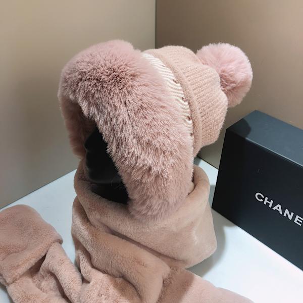 Scarf handskar hatt mjuk vadderad sjal kvinnor vinter utomhus värme（rose） Stickad mössa dam vinter varm mössa mössa handskar och halsduk Set Rosa