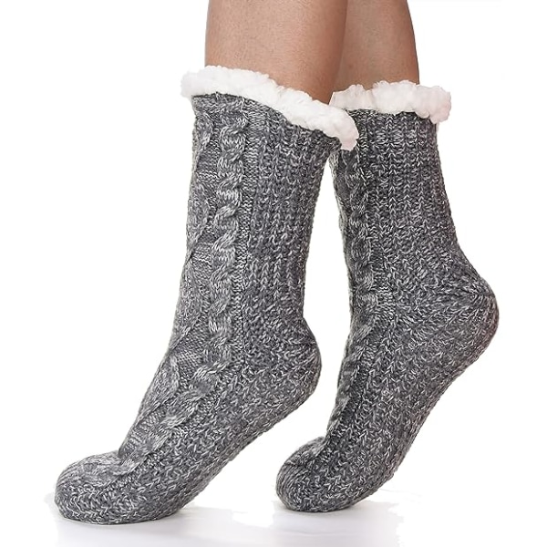 Dam Fuzzy Slipper Socks Fluffy Cozy Cabin Vinter Varm Fleece Plyschstickad med grepp Halkfria strumpor