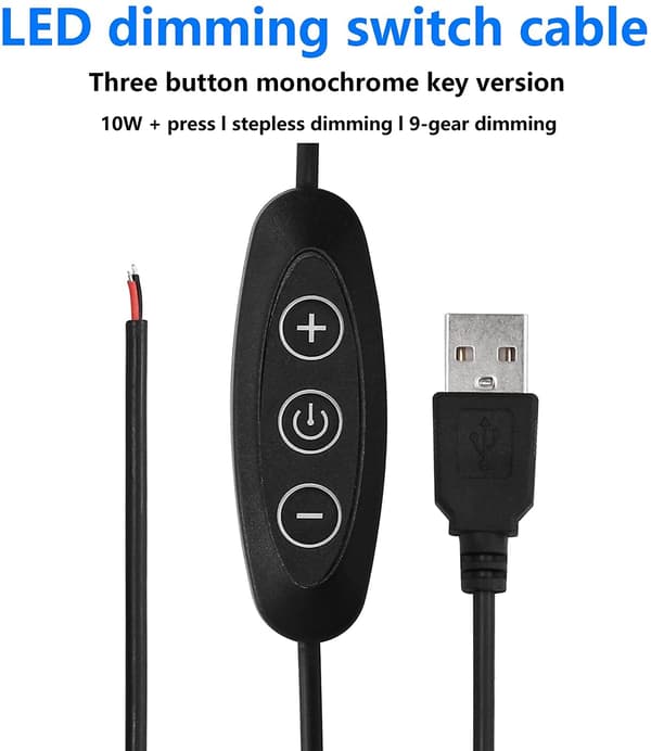 Sæt med 5 USB-strømkabler med bare ender, USB-forlængerkabel til USB-headset, USB-skrivebord, USB-blæser, LED-striber (2 m)