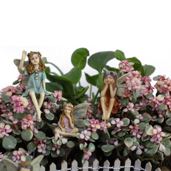 6 stycken Creative Resin Blomma Fairy Plug-In Trädgård Innergård Fairy Staty Mikro Landskap Ornament Ornament