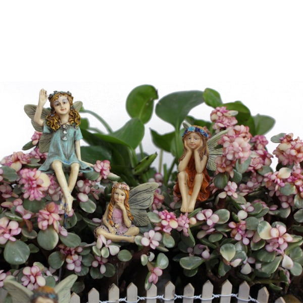 Resin blomsterfe plug-in hagefe statue mikro landskapsdekorasjoner