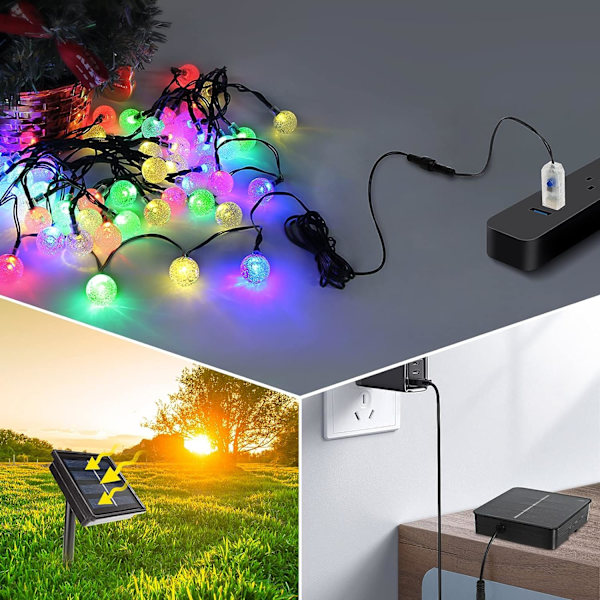 50 LED Solar String Lights, utomhus och inomhus String Lights, 7M & 8 Modes IP65 Vattentät Fairy Lights för trädgård, flerfärgad