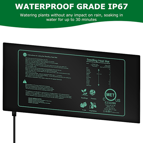 Varmematte for planter, 25 cm x 52,5 cm, reptil-varmematter, varmematte for stiklinger, spiring og kjæledyr, 21 W varmematter, varmepute (EU standard)