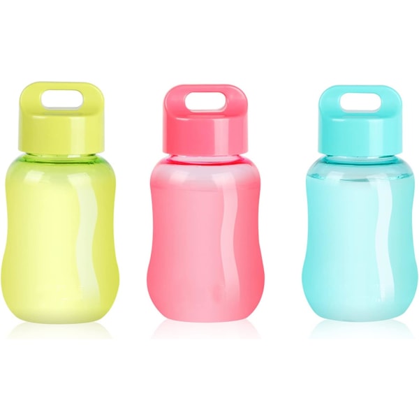 Flaska, sportvattenkopp, bärbar plastmugg, minihandkopp med rep, lämplig för utomhusvandring, resor, dagliga drycker, förvaring (3 st, rosa, blå, grön,