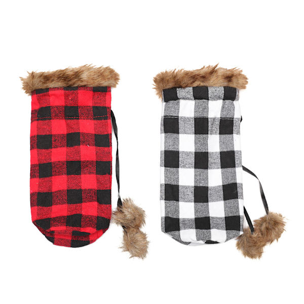 Julepynt i Stoftern Plaid Vinflaskeovertræk Pelskugle Julehjem Spisebord Rød Plaid Sort Plaid Vinovertræk