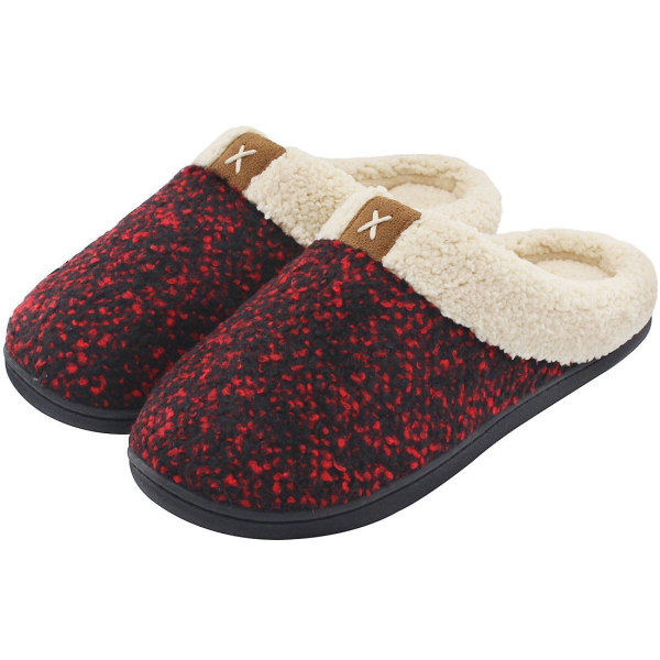 Damtofflor Memory Foam Comfort Fuzzy plyschfoder Slip On Hemmaskor Inomhus Utomhus (röd, 11-12)