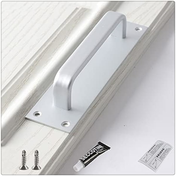 1-delat skjutdörrshandtag, kraftiga skjutdörrhandtag i stål med bakplatta, fyrkantigt dragdörrhandtag för toalettdörr (200 x 40 mm) (aluminiumfärg)