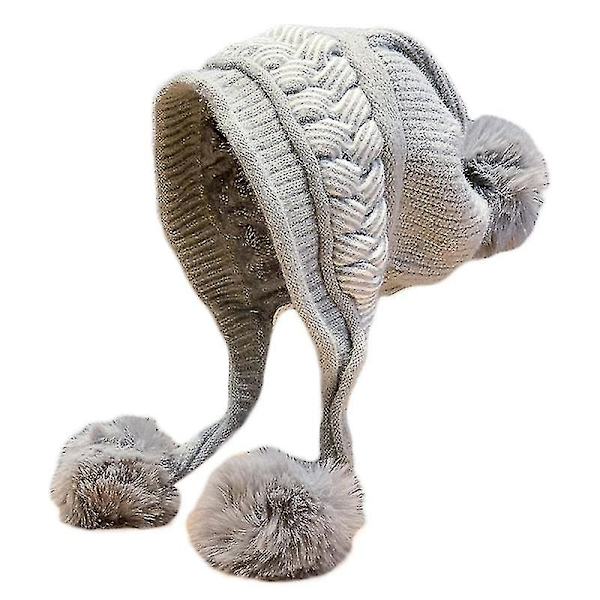 Söpö Pompom-riipus Neulottu pipo Kylmällä säällä hiihtoon ja retkeilyyn - Harmaa