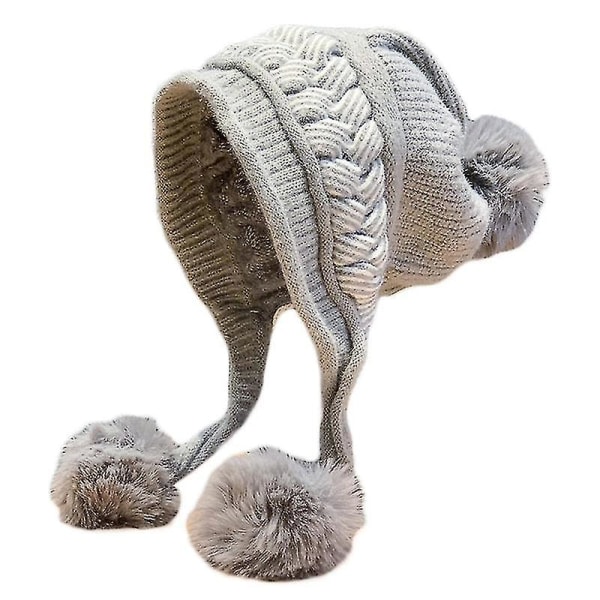 Sweet Pompom hänge Stickad mössa Beanies Hatt i kallt väder för skidåkning vandring-grå