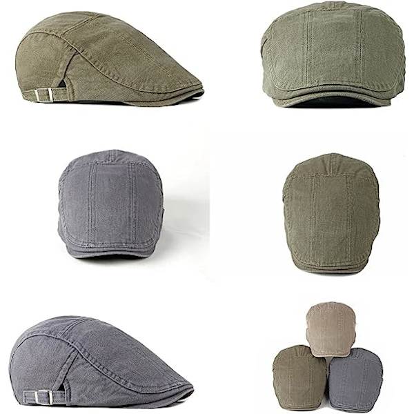 Flat kepsar för män, Vintage Basker cap för kvinnor, Peaky Newsboy Irish Hats, Justerbar Flat Cap, Army Green