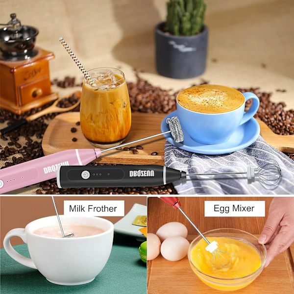 Bærbar Melkeskummer, Mini USB Oppladbar Elektrisk Skummaskin for Cafe Latte, 3 Hastigheter, Mikser for Drikker