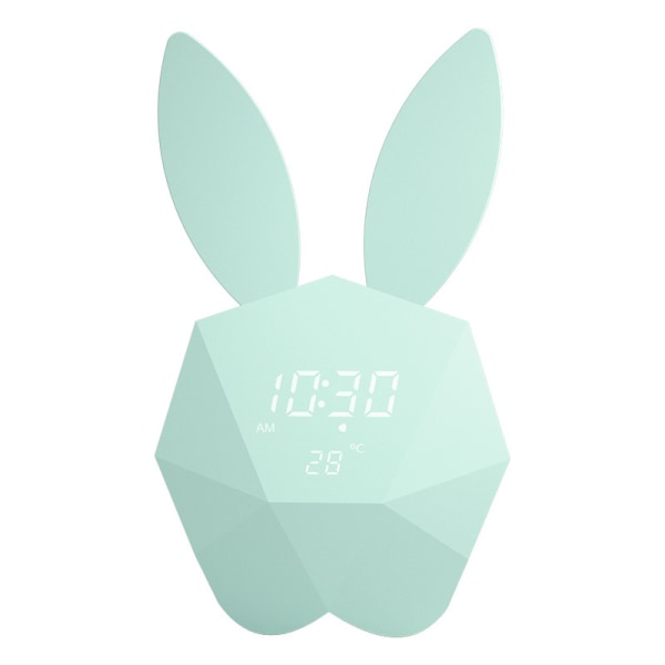 Kaninväckarklocka Nattljus Kreativ digital väckarklocka med musik Röstaktiverad klocka Barnspecifik LED-laddning (grön)