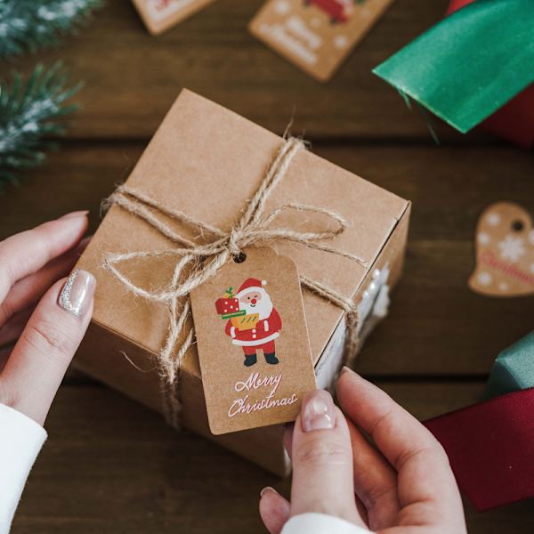 100ST Julklappsetikett Brunt kraftpapper Julklappslabb