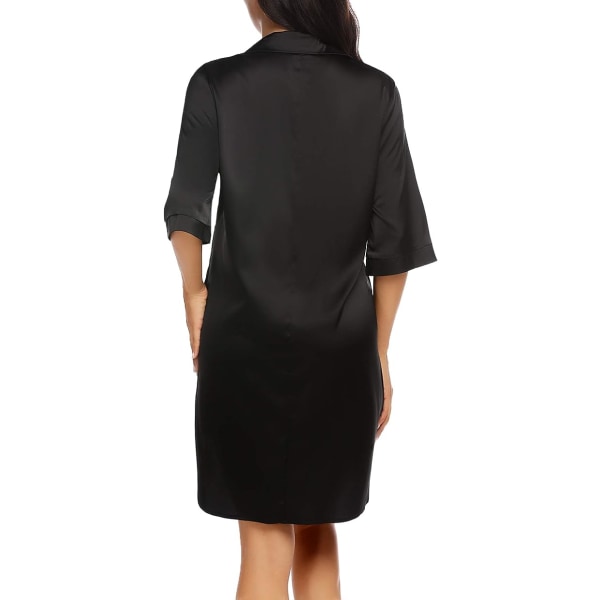 Nattlinne för kvinnor Button Down sovtröja Satin 3/4-ärm nattskjorta Pojkvän Naggkrage Sovkläder L