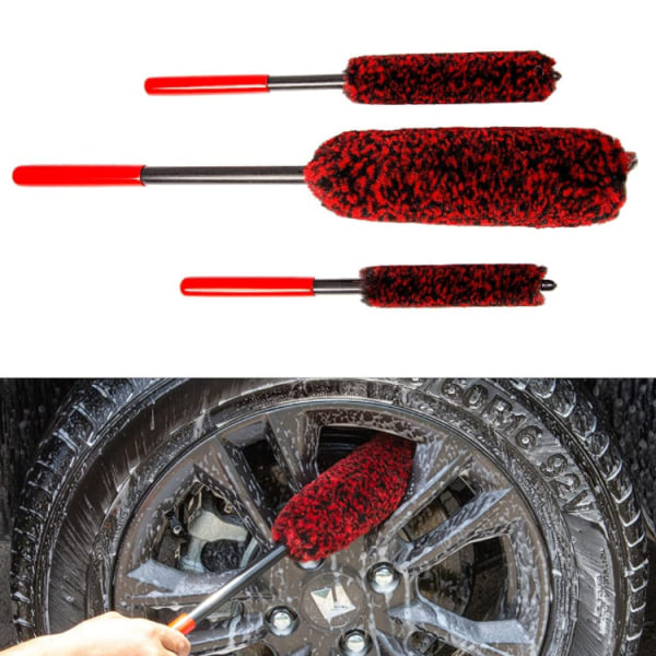 3 st Car Cleaner Beauty Hub Brush Imitation Ull Fiber Borste Bil Rod Brush Gap Rengöringsborste Stor och liten Ullborste