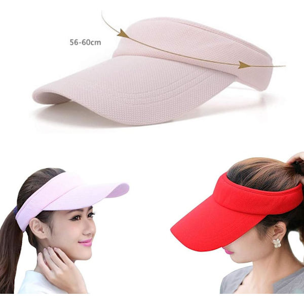 2 delar solskydd för kvinnor och flickor, sportsolskyddsmössa Tom cap för kvinnor Lång brättad justerbar hatt, rosa och röd