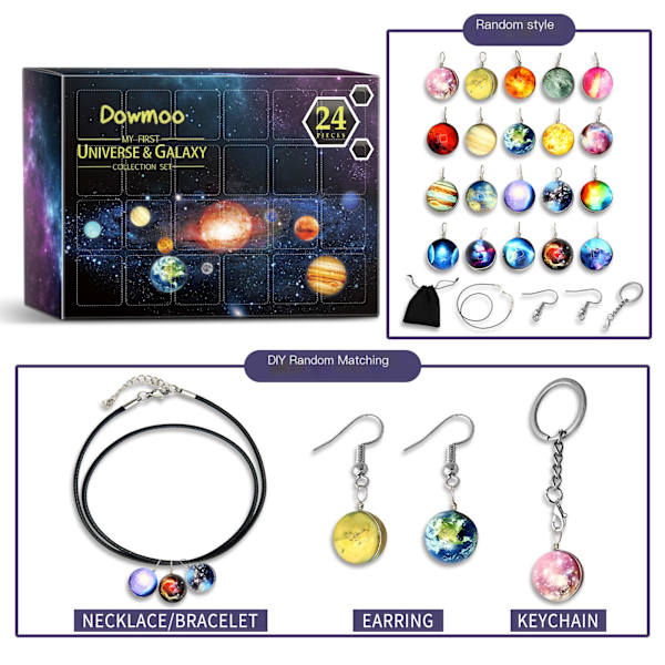 Jule Universum Og Galaxy Julekalendere Gaveæske DIY Planet Smykkesæt 24 dage vedhæng gave tilfældig blind box sæt