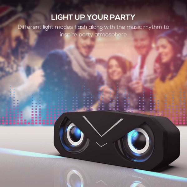 Bluetooth högtalare, bärbar trådlös Bluetooth 5.0-högtalare med LED-lampor för djup bas, stereohögtalare för subwoofer (svart)