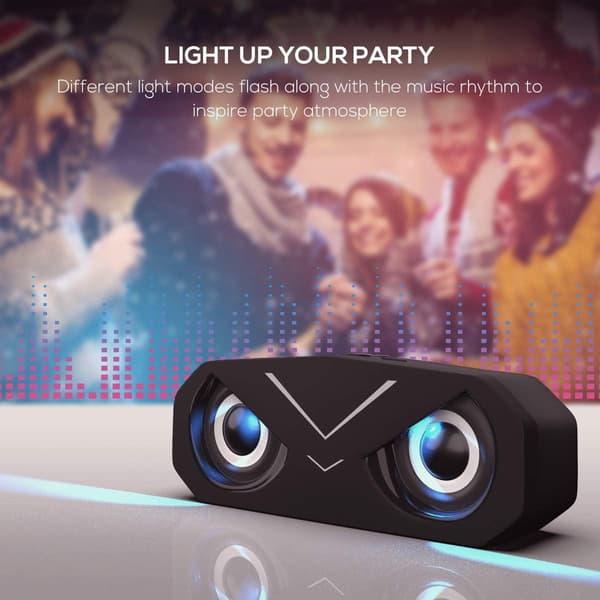 Bluetooth Højttaler, Bærbar Trådløs Bluetooth 5.0 Højttaler med Dyb Bas LED Lys, Subwoofer Stereo Højttaler (Sort)