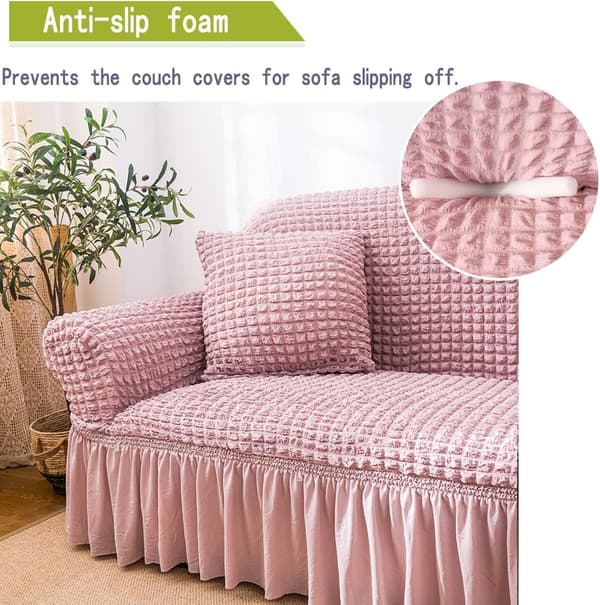 Strækbar Sofabetræk Vaskbart Møbelbeskyttelsesbetræk Sofabetræk med Elastisk Bund og Kant til Børn og Kæledyr (Pink, Medium)