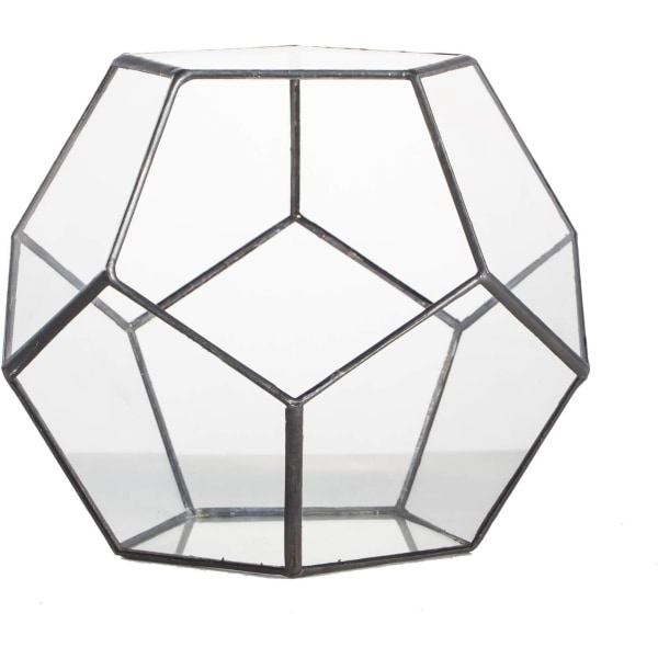 5,9" geometrisk terrariekruka i svart glas, handgjord pentagonbehållare med modern inredning, blomkruka för suckulenter luftväxter, bordsskiva på balkongen