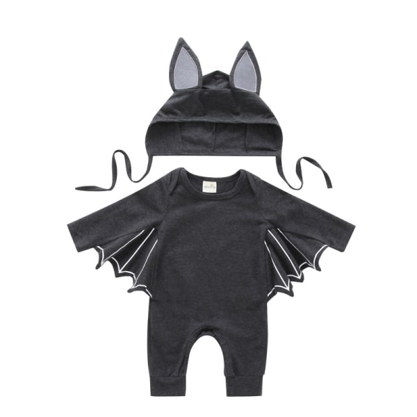90 cm nyfödda pojkar och flickor halloween kostym fladdermus rollspelsdräkt i ett stycke kostym i ett stycke, mörkgrå