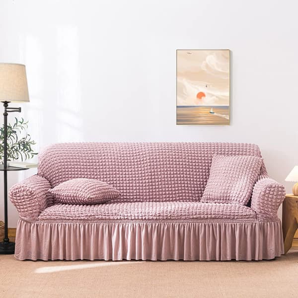 Stretch Sofföverdrag Tvättbara Möbelskydd Sofföverdrag med Elastisk Botten och Kjol för Barn Husdjur (Rosa, Medium)