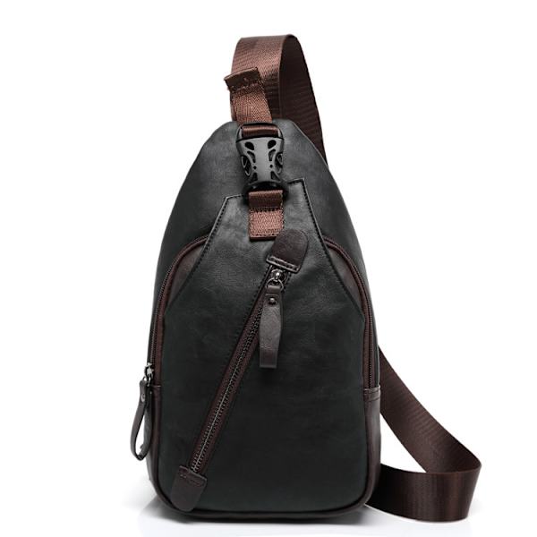 1 stk. PU Læder Herre Brysttaske Mode Trend Skuldertaske Crossbody Taske Hængetaske Cykelrygsæk (Sort+Brun)