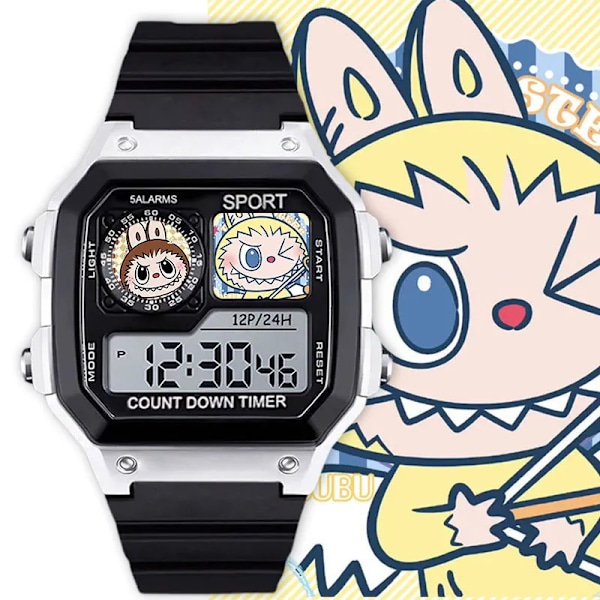 Kawaii Labubu tecknad klocka för pojke flicka färg LED-display digital väckarklocka vattentät sportklocka barnarmbandsur D1556