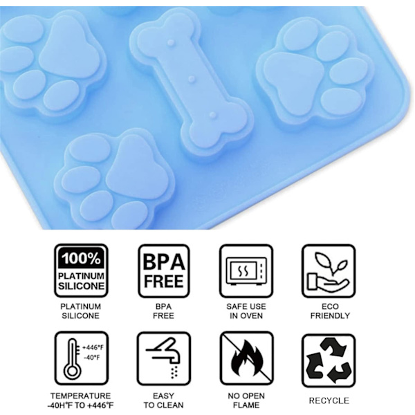 Silikone Hvalpeforme, Hunde Pote- og Knogleforme, Isterningeform, Gelé, Småkager, Chokolade, Slikforme, Mikrobølgeovn, Fryser, Opvaskemaskine Sikker, Pink og B