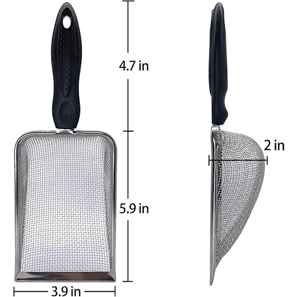 Reptilsandsubstrat i rostfritt stål Skopa Spade Sifter Mesh metall Reptilsandrengöringsmedel Scooper för sandsängar