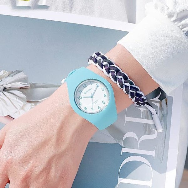 1 Fashion Jelly Series Silikonband för damer elektroniskt kvarts sportvattentät watch (blå）