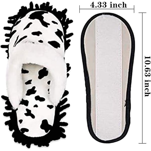 Mikrofiber Gulvmopp Tøfler Hus Støv Rengjøringsverktøy Avtakbare Vaskbare Sko for Kjøkken Husrengjøring (Dame 7-10/Herre 5-8, Ku-mønster)