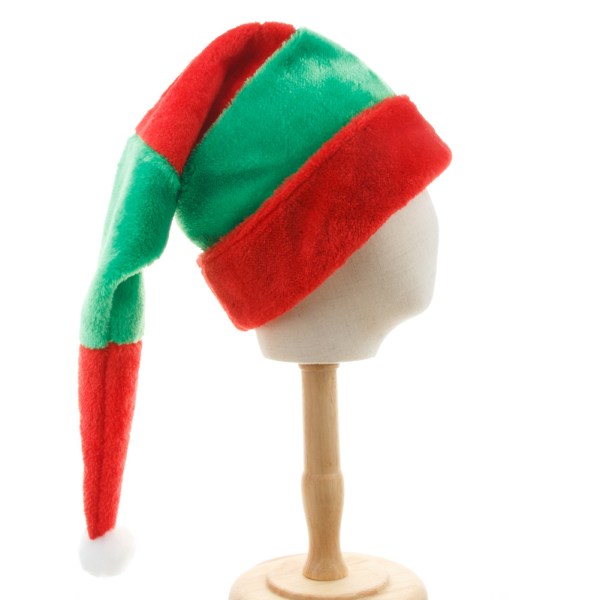 1 ST Förlängd röd och grön randig plysch julhatt semesterdekoration fe hatt böjd hatt clown hatt fest