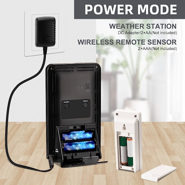 Inomhus- och utomhustermometer för meteorologisk station Trådlös färgdisplay fuktighetsmonitor, vädertermometer med barometer och månfas, U