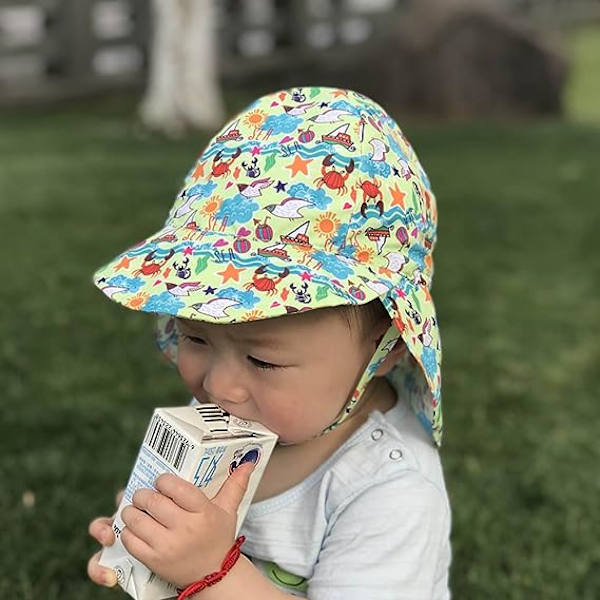 Baby Kid Solhatt UV50+ Skydd Sommarfiske Strandhattar Vikbar cap med justerbar hakrem Snabbtorkande cap 2-5 år（Krabba）