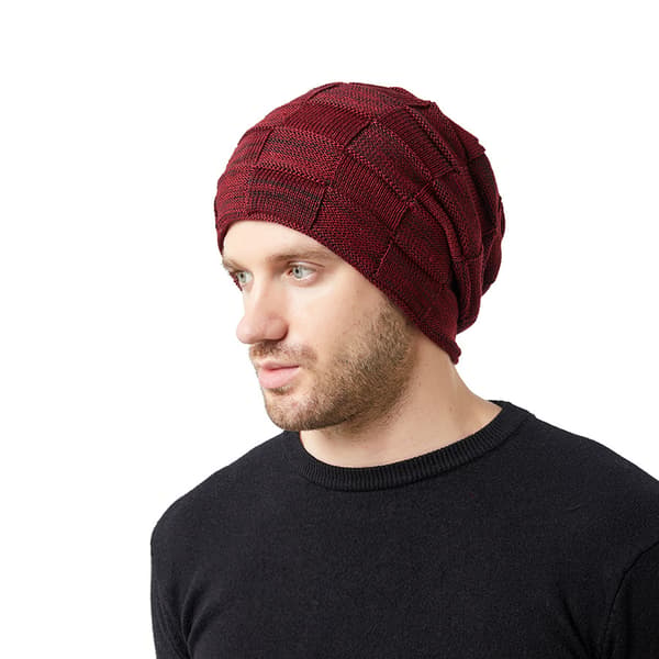 2 st Stickad mössa par sektion plus fleece öronskydd pile up pullover mössa (claret)