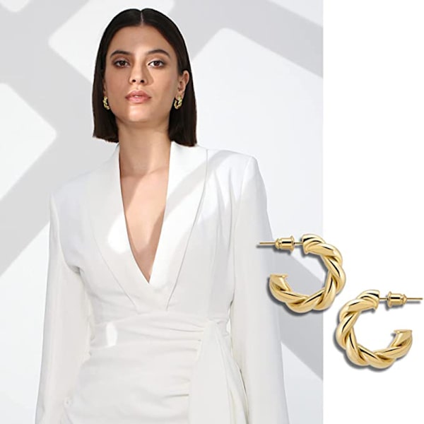 14K guldpläterad 925 Sterling Silver Post Ultra tjock Huggie Örhänge | Mini Hoop örhängen för kvinnor | Guldpläterade små ringar, 33 mm