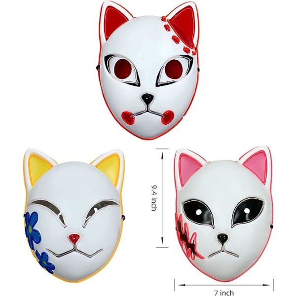 LED Demon Slayer Mask, Fox Mask Japansk Anime Killer Anime Cosplay Personlighet Mask Rollspel Maskerad Huvudbonad Julfest Kostymtillbehör