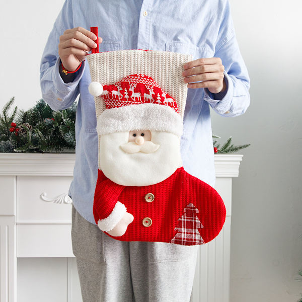 ett par röda och vita julstrumpor stickad gammal man snögubbe klä presentpåse presentpåse Julstrumpa presentpåse 48*32cm