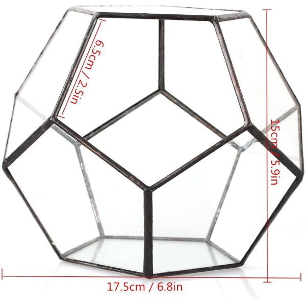 5,9" geometrisk terrariekruka i svart glas, handgjord pentagonbehållare med modern inredning, blomkruka för suckulenter luftväxter, bordsskiva på balkongen