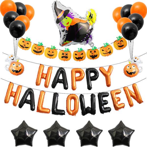 Halloween-ilmapallosetti & Luuranko-kurpitsa, Alumiinipallot, Halloween-tunnelman ja -näyttökohtauskoristeet